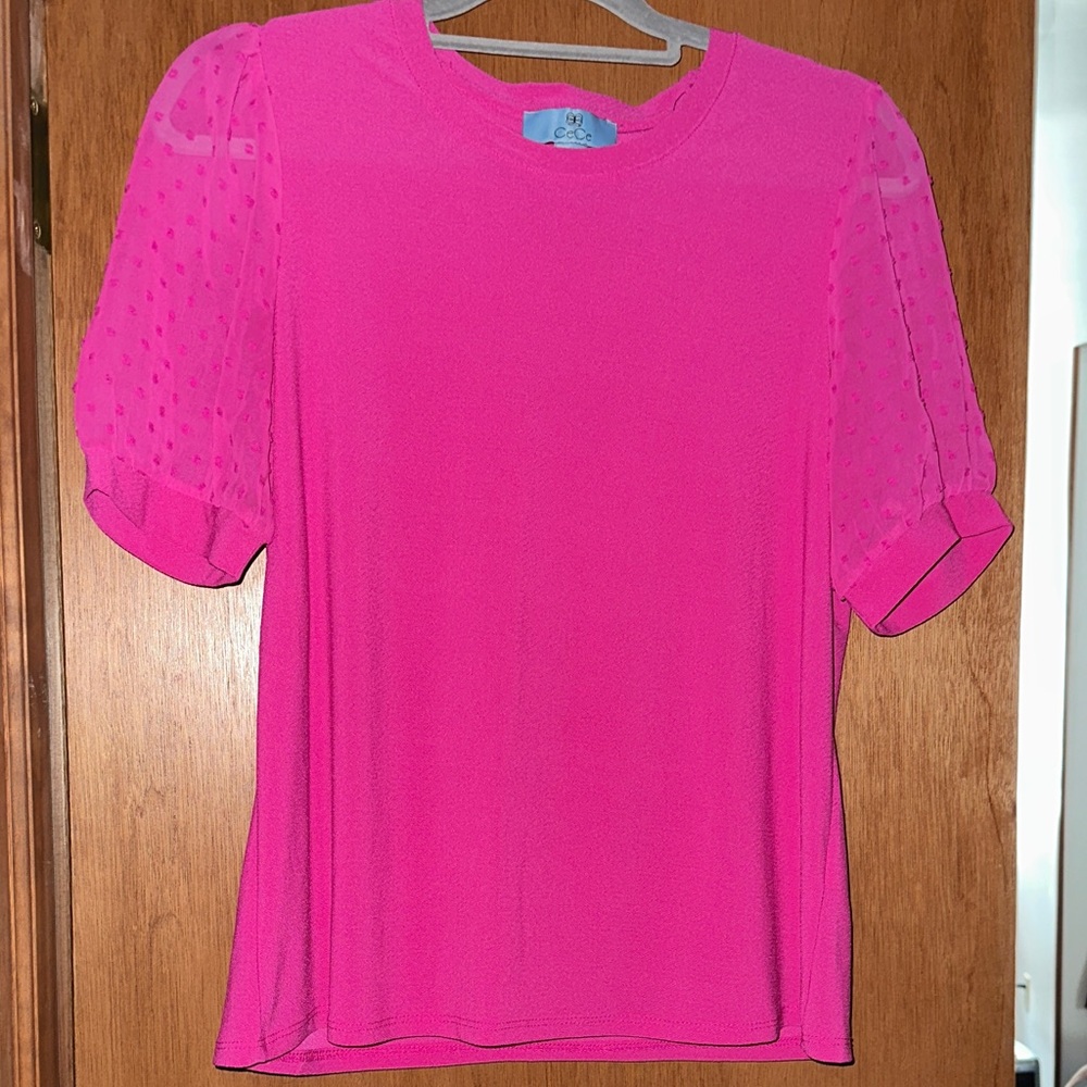 CeCe Vibrant Pink Blouse with Sheer Sleeves